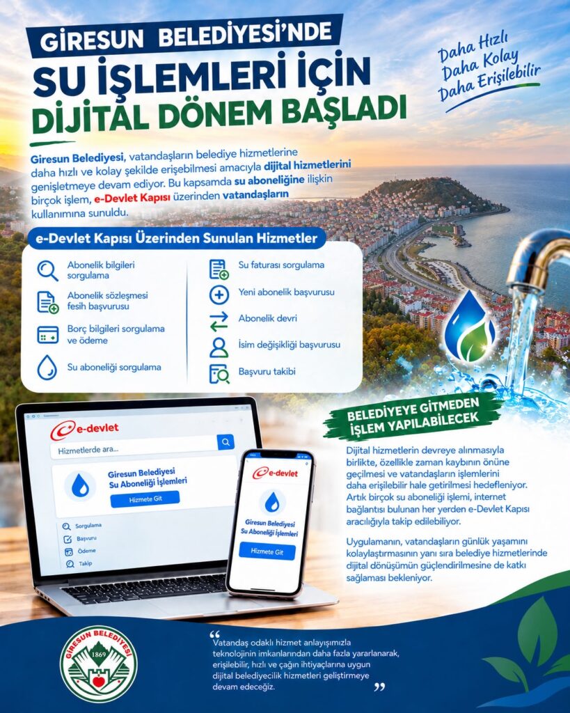 Giresun Belediyesi’nde, Su İşlemleri İçin Dijital Dönem Başladı